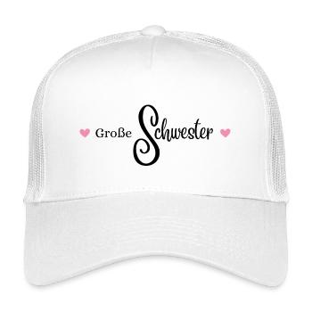 große Schwester, moderner Schriftzug mit Herzen - Kinder Trucker-Cap - Weiß - Vorne