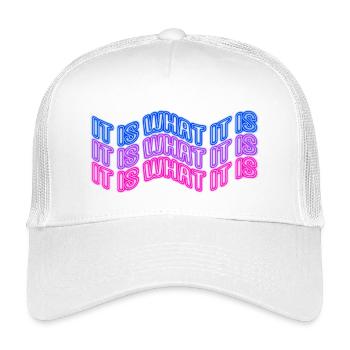 Es ist, was es ist (Phrase) Neonschilder-Stil - Kinder Trucker-Cap - Weiß - Vorne