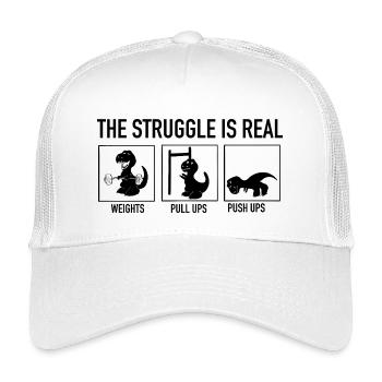 T-Rex Gym Struggle - Funny Dinosaur Weightlifting - Kids’ Trucker Cap - white - Front