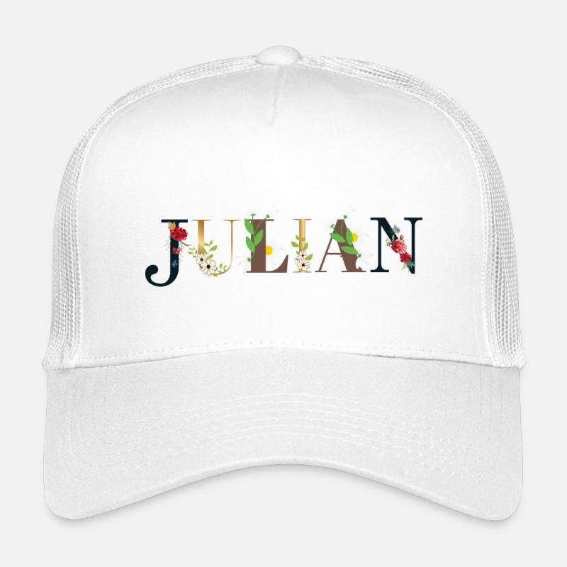 Le nom de JULIAN décoré de fleurs - Casquette trucker enfant - blanc