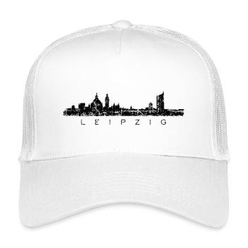 Leipzig Skyline Panorama (Vintage/Schwarz) - Kinder Trucker-Cap - Weiß - Vorne