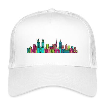 Züricher Stadtsilhouette Großmünster Moderne Kunst - Kinder Trucker-Cap - Weiß - Vorne