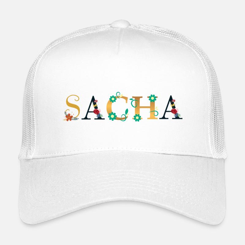 SACHA Name mit Blumen geschmückt Kinder Trucker-Cap