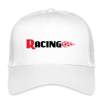 Racing Graphic With Flames - Car Auto Bike Decals - Kids’ Trucker Cap - white - Front
