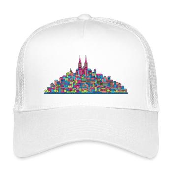 Moderne Linienkunst der Stadtsilhouette der Stadt Lausanne - Kinder Trucker-Cap - Weiß - Vorne