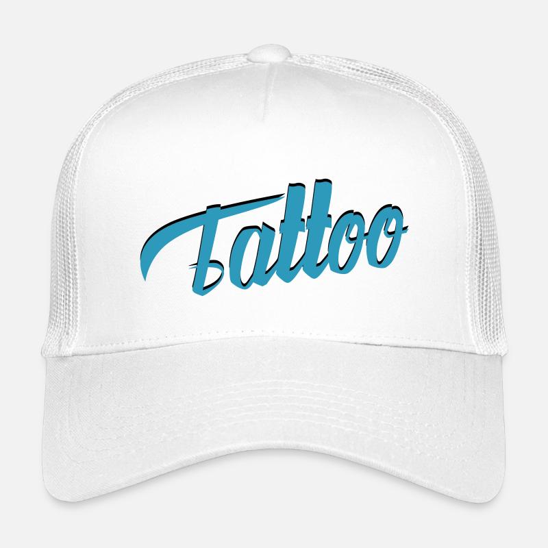 Tattoo Script in Teal Kinder Trucker-Cap