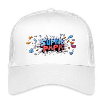 Superpapa Panorama Tasse Vati Papa Vatertag - Kinder Trucker-Cap - Weiß - Vorne