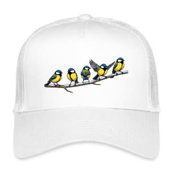Blue flock on branch - Kids’ Trucker Cap - white - Front