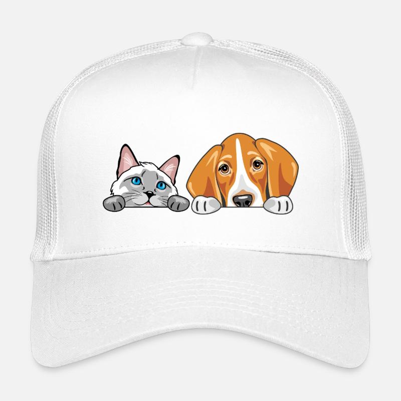 Peeking_Siamese_cat_and_Foxhound_dog Kids’ Trucker Cap