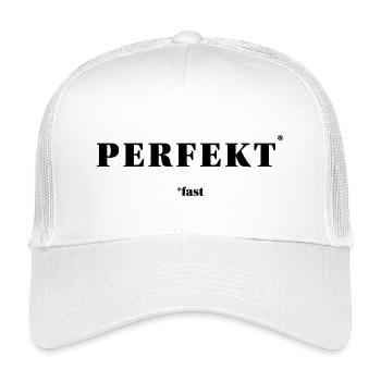 PERFEKT – fast | ironisches Minimal-Statement - Kinder Trucker-Cap - Weiß - Vorne