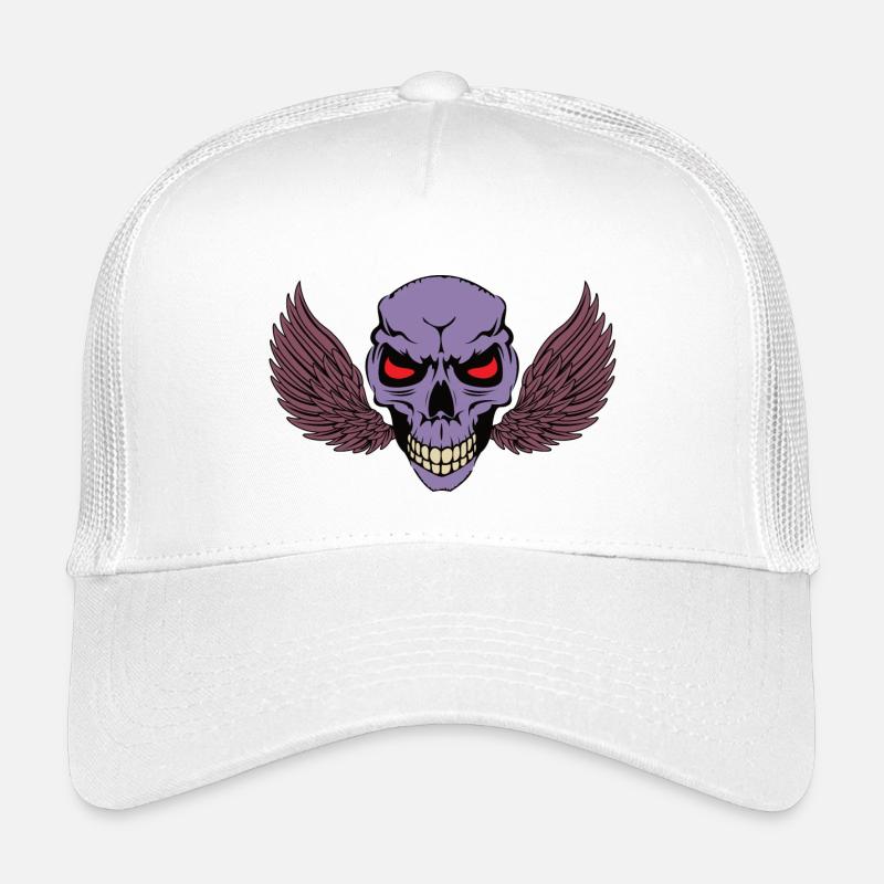 Skeletal Skull with Wings - Kids’ Trucker Cap - white