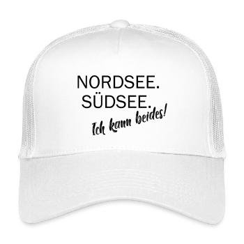 North Sea. South Seas. I can do both. - Kids’ Trucker Cap - white - Front