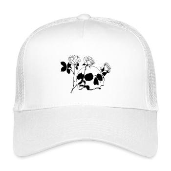 Skull and crossbones with roses - Kids’ Trucker Cap - white - Front