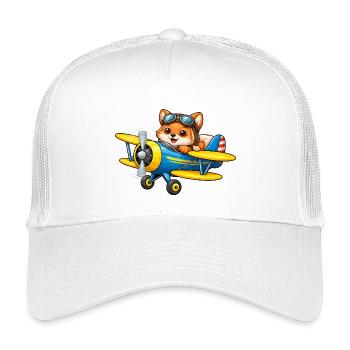 Dessin animé Fox Pilot Biplane Avion - Casquette trucker enfant - blanc - Devant