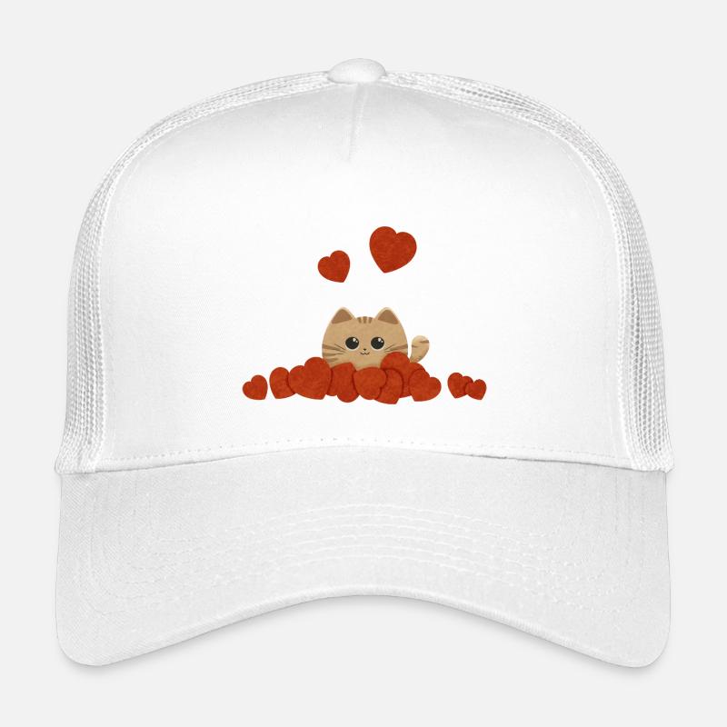 Cute cat surrounded by hearts for Valentine's Day - Kids’ Trucker Cap - white