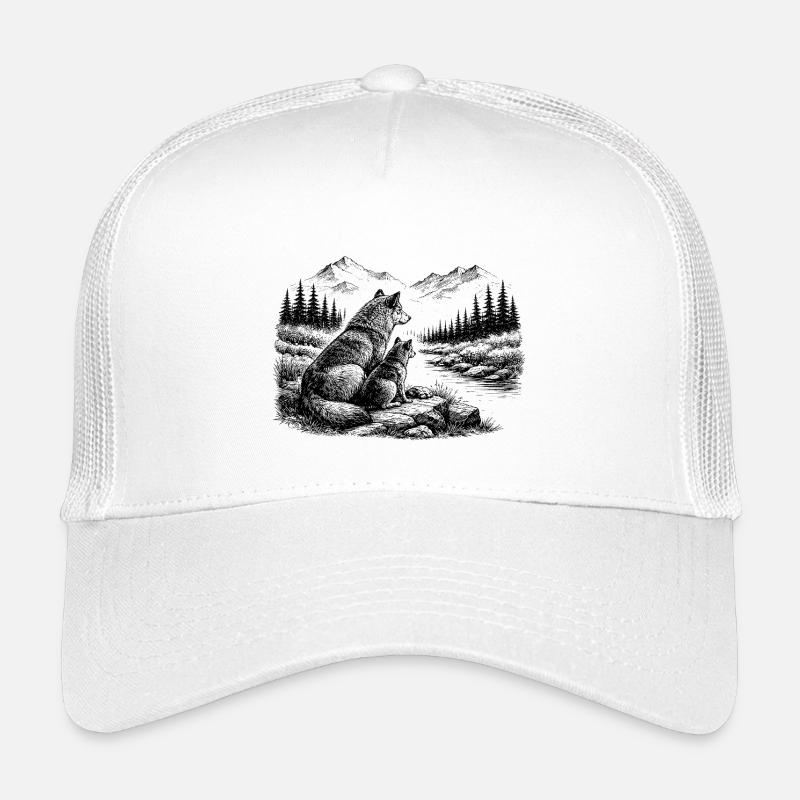Wolf and child in nature – Mountains, forest, river Kids’ Trucker Cap