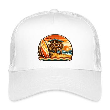 Beach Lifeguard Sunset Surfboard - Kids’ Trucker Cap - white - Front