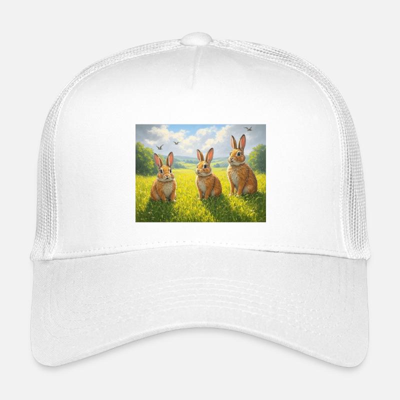 Trois lapins dans le champ de printemps - Casquette trucker enfant - blanc