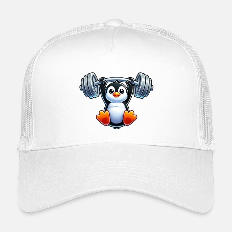 Pingouin de dessin animé mignon avec tête de traction d’haltères Casquette trucker enfant
