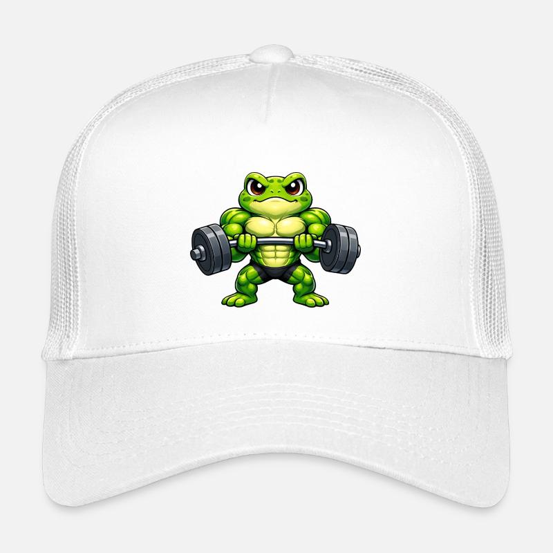 Strong frog with dumbbell cartoon Kids’ Trucker Cap