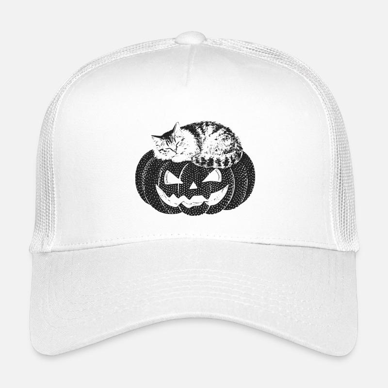 Cat sleeping on pumpkin Kids’ Trucker Cap