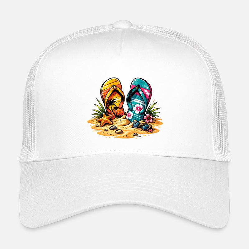 Flip Flops on the Beach Illustration Kids’ Trucker Cap