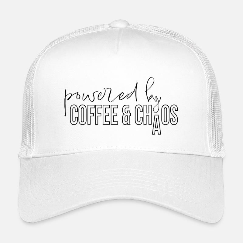 powered by coffee and chaos Kaffeejunkie Spruch - Kinder Trucker-Cap - Weiß