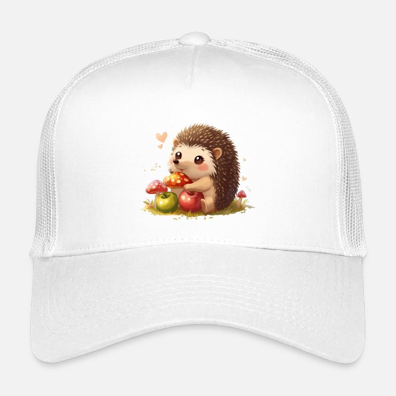 Süßer Igel mit Pilzen und Äpfel - Kinder Trucker-Cap - Weiß