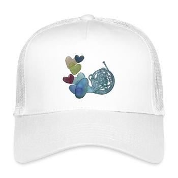 Herznote-Horn mit bunten Herzen - Kinder Trucker-Cap - Weiß - Vorne