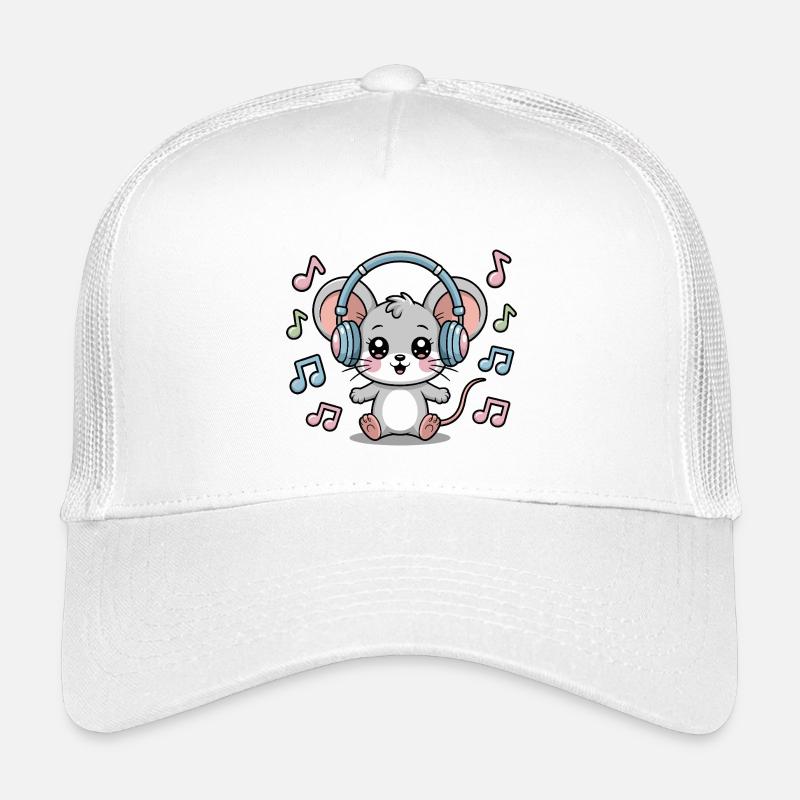 Cute mouse with headphones and music notes Kids’ Trucker Cap