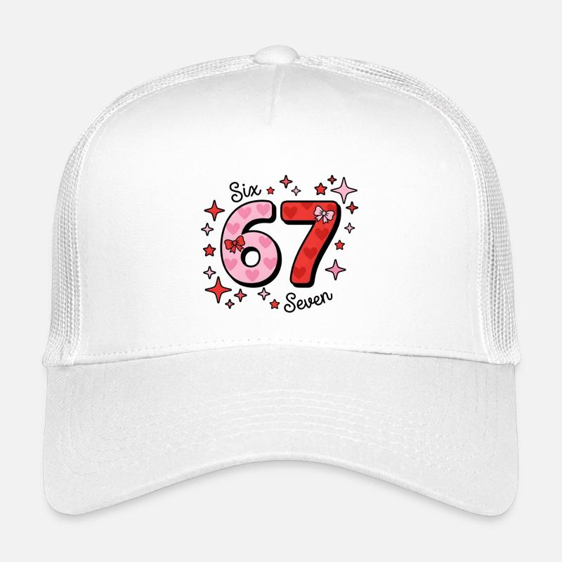 Six Seven Design - Pink + Red with Stars + Hearts Kids’ Trucker Cap