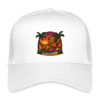 Entspannende Capybara-Hängematte Sonnenuntergangsmusik-Kopfhörer - Kinder Trucker-Cap - Weiß - Vorne
