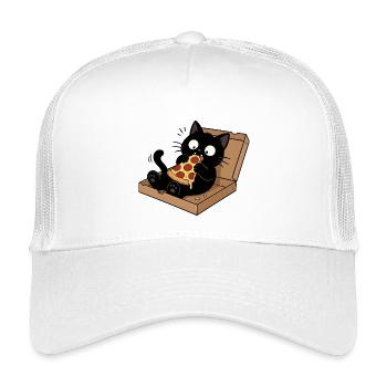 Chat noir savourant une pizza - Casquette trucker enfant - blanc - Devant