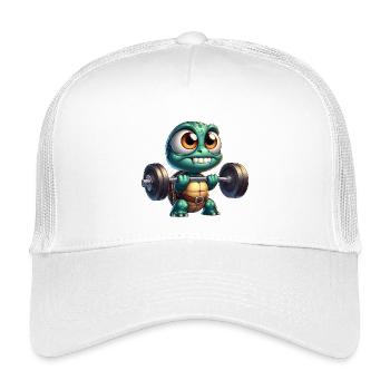 Coole Schildkröte Hantel Gewichtheber Cartoon  - Kinder Trucker-Cap - Weiß - Vorne