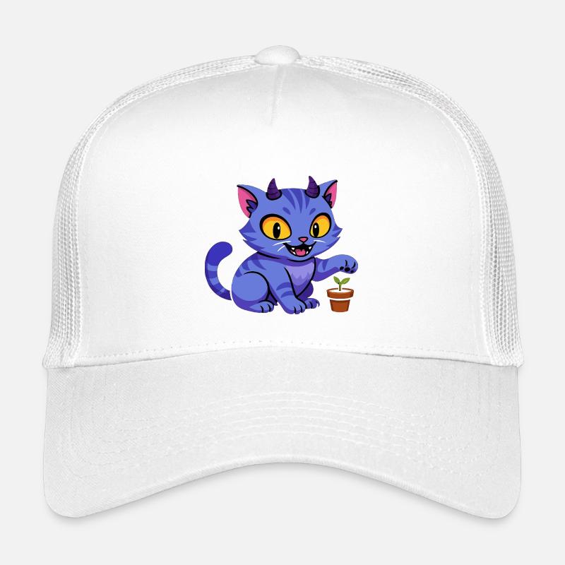 Blauer Katzenkobold mit Pflanze Kinder Trucker-Cap