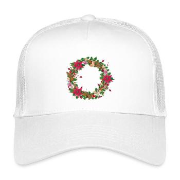 Üppig geschmückter Weihnachtskranz mit Deko - Kinder Trucker-Cap - Weiß - Vorne