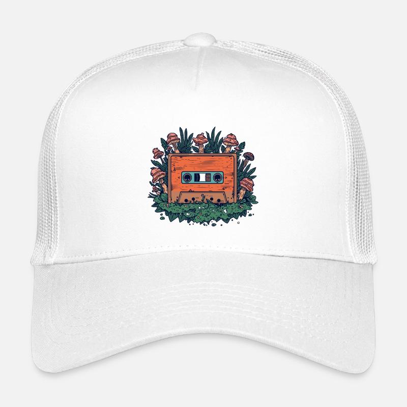Retro-Kassette und Waldpilze - Kinder Trucker-Cap - Weiß