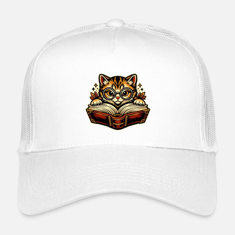 Kätzchen mit Brille beim Lesen - Kinder Trucker-Cap - Weiß