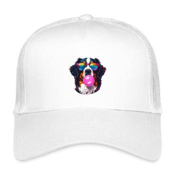 Bunter Berner Sennenhun mit Bubblegum-Sonnenbrille - Kinder Trucker-Cap - Weiß - Vorne