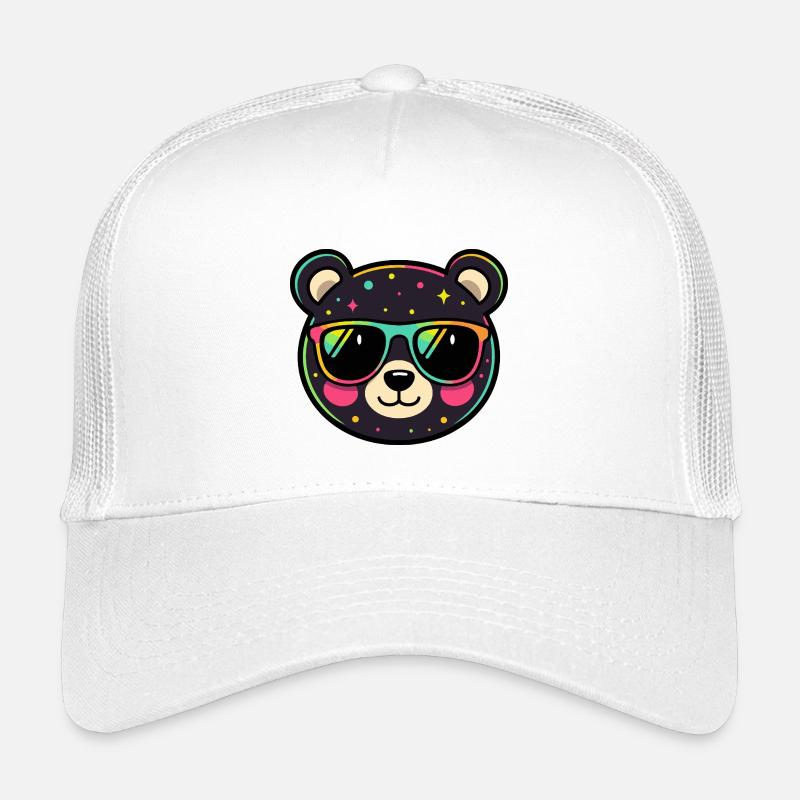 Polychrome Neon Panda with Glasses Kids’ Trucker Cap