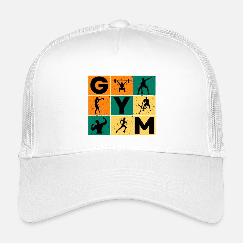 Turnhallen-Silhouetten und Buchstabenraster - Kinder Trucker-Cap - Weiß