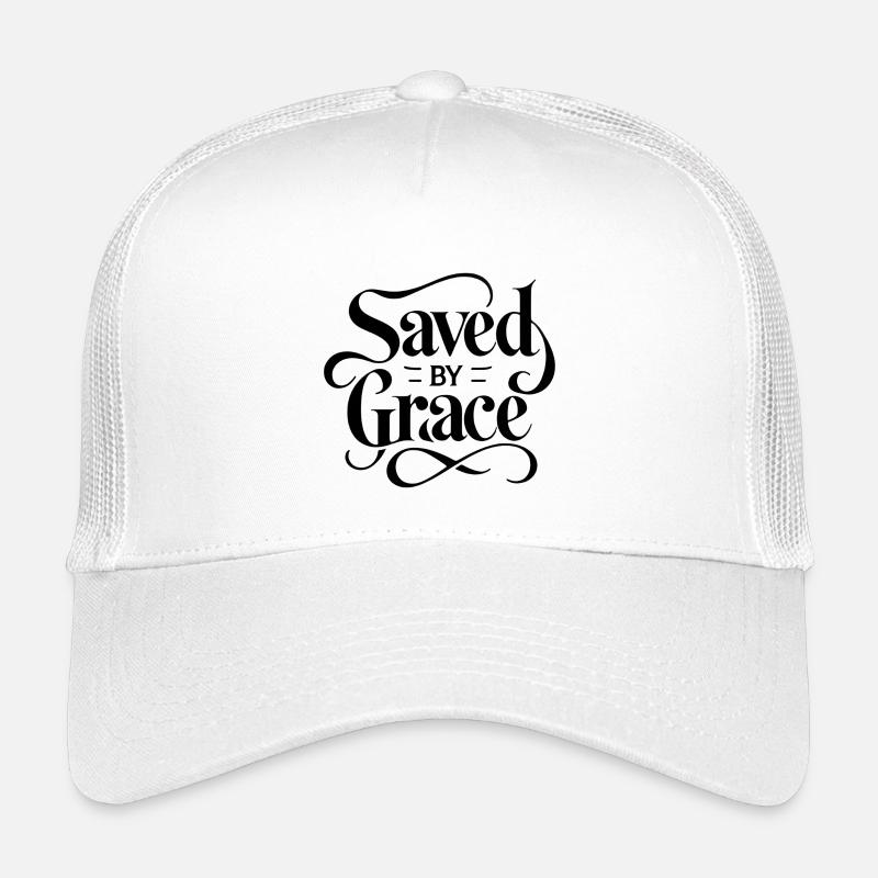 Saved by Grace Schriftzug Design - Kinder Trucker-Cap - Weiß