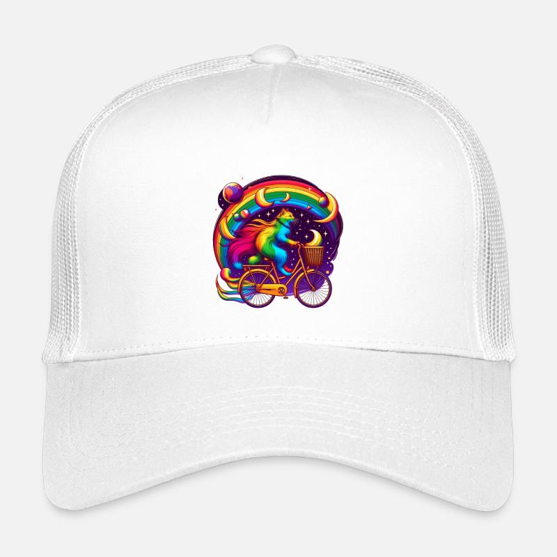 Katze auf einem Fahrrad in Regenbogenfarben - Kinder Trucker-Cap - Weiß
