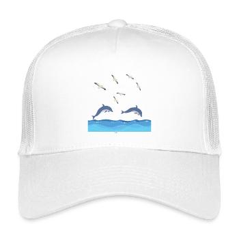 Dolphins Leap Over Azure Waves - Kids’ Trucker Cap - white - Front