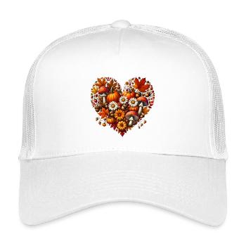 Heart, filled with pumpkins, mushrooms and autumn leaves - Kids’ Trucker Cap - white - Front