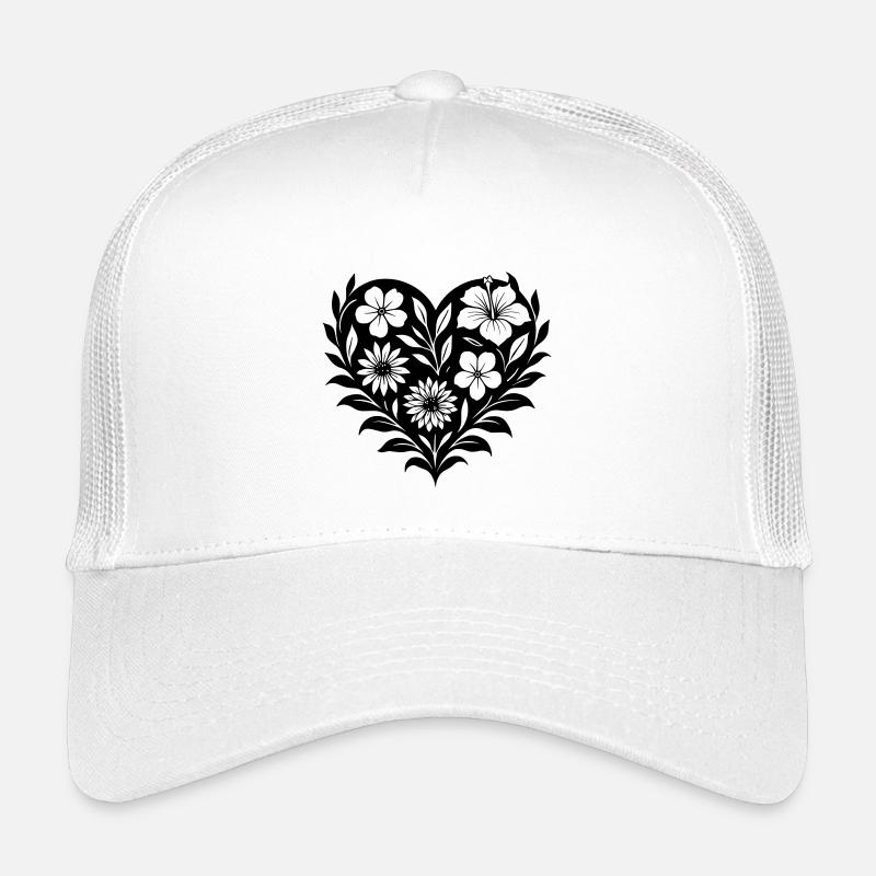 Blumenherz - Blumenmuster Herz auf Schwarz - Kinder Trucker-Cap - Weiß