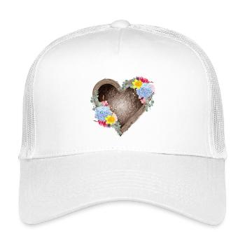 Herzförmiges Vogelnest mit Frühlingsblüten - Kinder Trucker-Cap - Weiß - Vorne