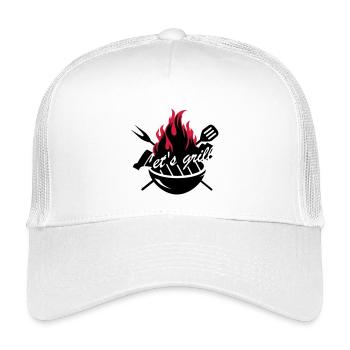A grill with barbecue utensils - Kids’ Trucker Cap - white - Front