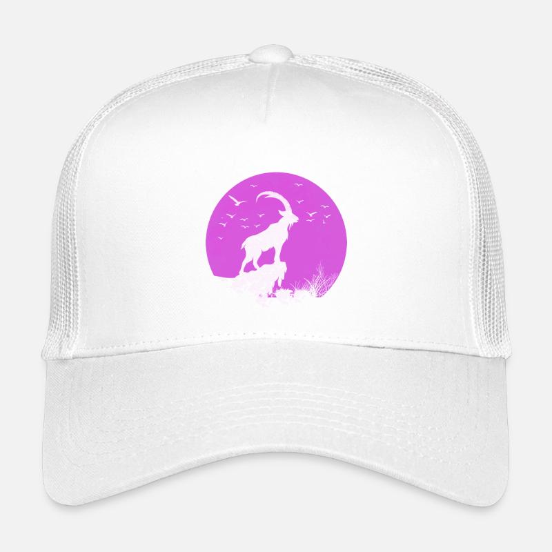 Rosa Steinbock Ibex Silhouette im Mondkreis - Kinder Trucker-Cap - Weiß
