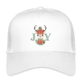 cerf mignon avec pull et bonnet pompon Joy - Casquette trucker enfant - blanc - Devant